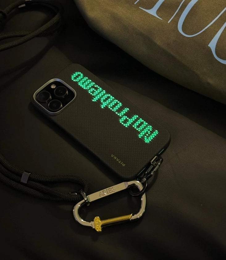 Husa MagEZ 5 Pitaka NoProblemo Luminoasa, Aramida 600D iPhone 16 Pro, Negru/Gri, MagSafe, Ultra Slim Aries Collaborative Luminous Case